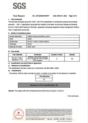 fire resistance Certification of Artificial Grass fire resistance Certification of Artificial Grass